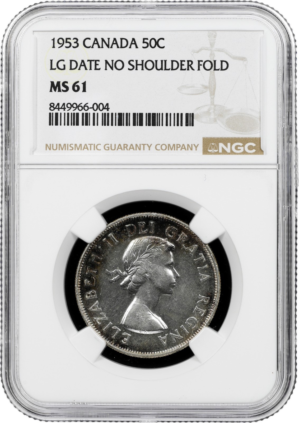 Canada Elizabeth II 50C 1953 NGC MS 61 Lg Date No Shoulder Fold