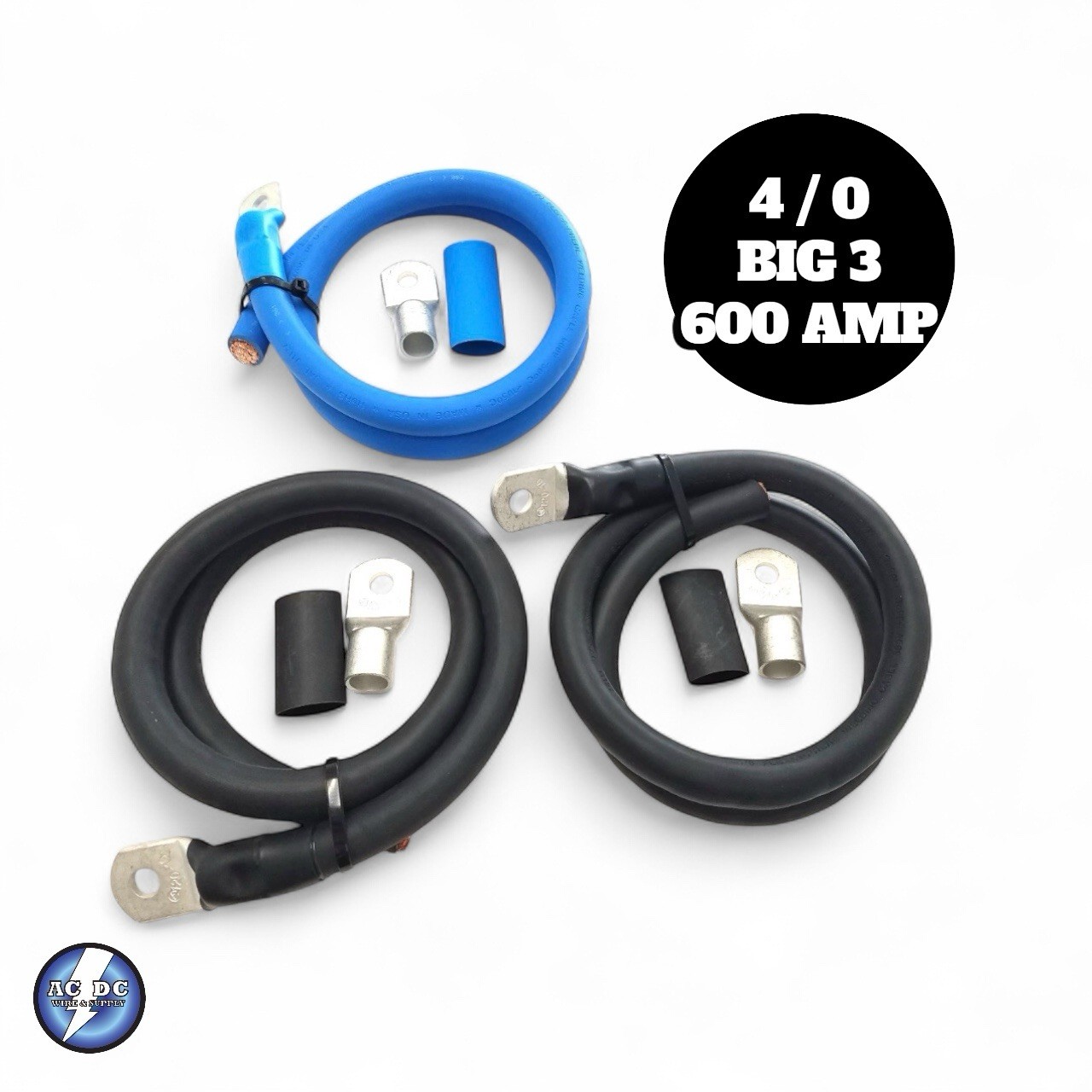 4/0 Gauge AWG Big 3 Upgrade BLUE/BLACK Electrical Wiring 600 AMPS USA MADE
