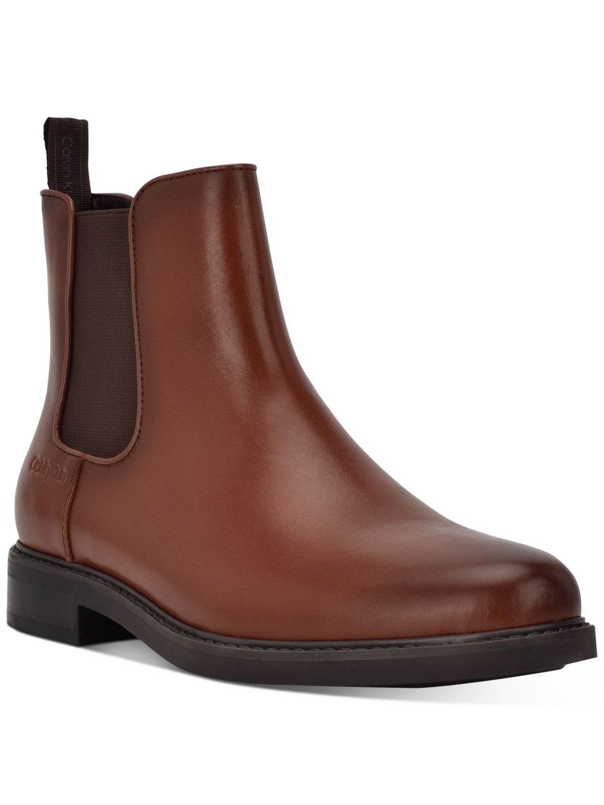 CALVIN KLEIN Mens Brown Pull Tab Fenwick Toe Block Heel Leather Chelsea 12 M