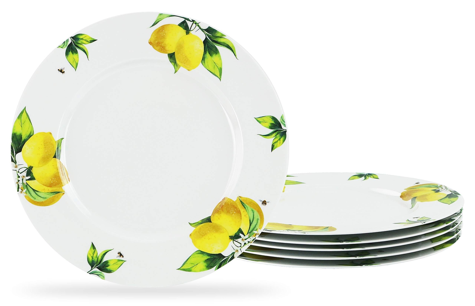 Reston Lloyd Fresh Lemons, 6pc Melamine Dinner Plate Set, white, lemon, green