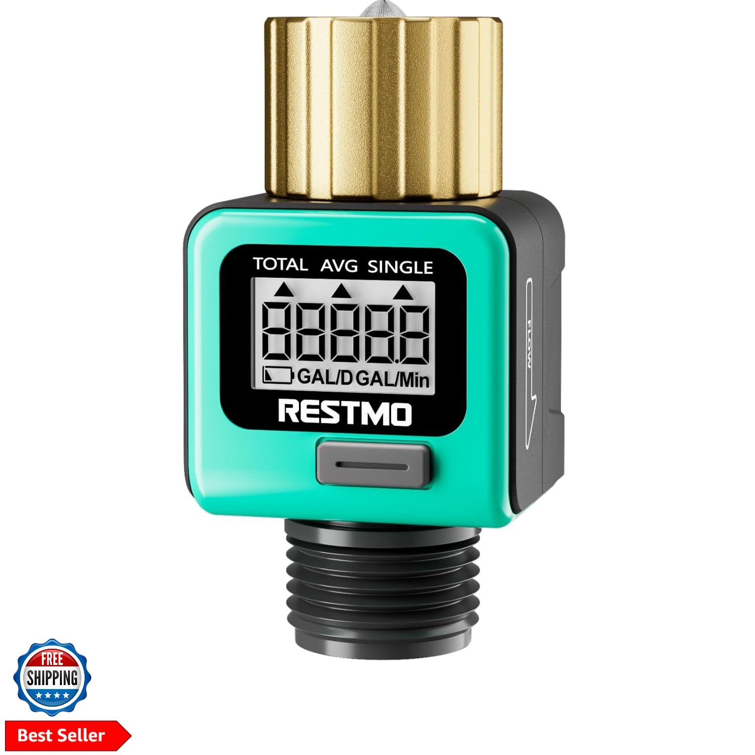 Water Flow Meter with Brass Inlet Metal Thread, Measure Gallon/Liter Consumpt...