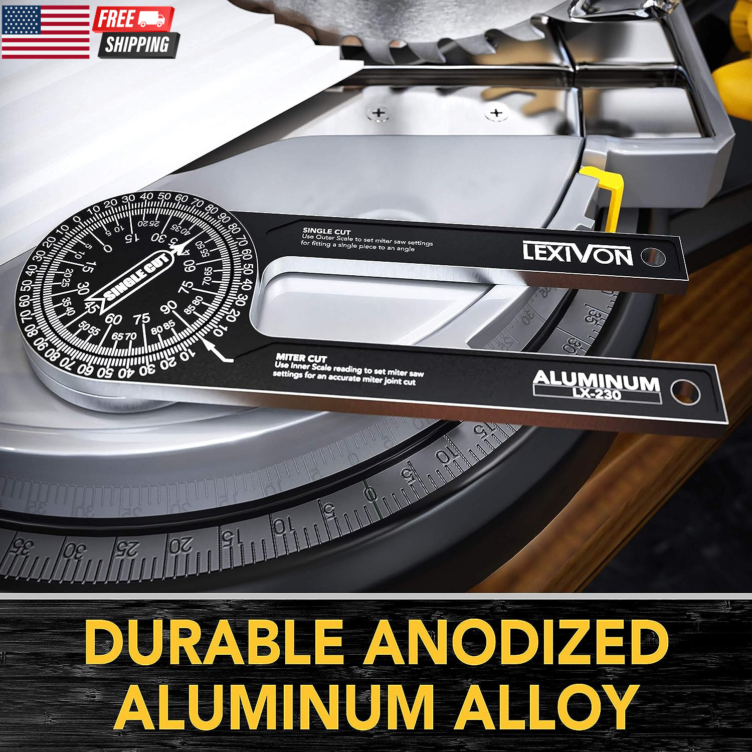 Aluminum Miter Saw Protractor | 7-Inch Rust Proof Angle Finder Featuring Precisi