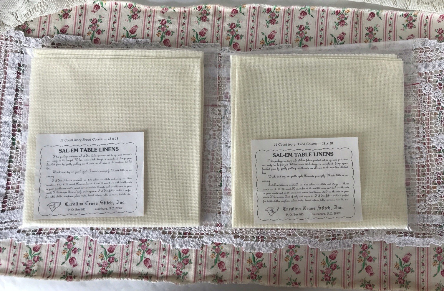 Lot Cross Stitch Fabric Unused Table Linens Placemats Bread Covers Bell Pull