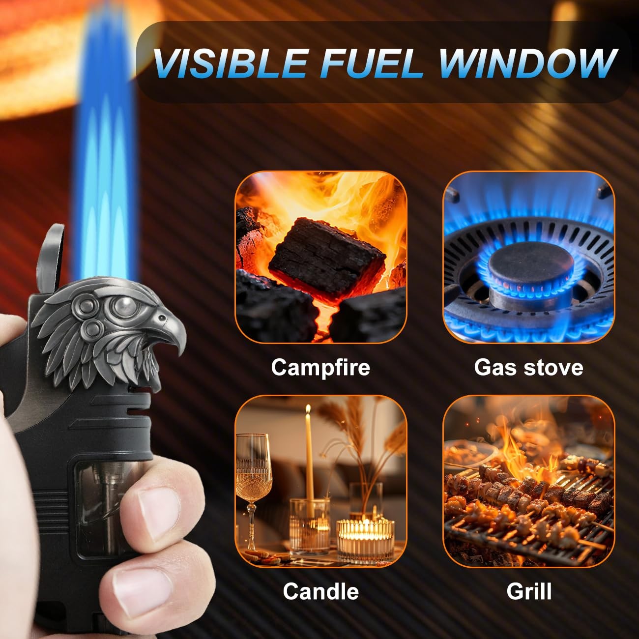 Torch Lighter, Triple Jet Flame Butane Refill Small Lighters, Black