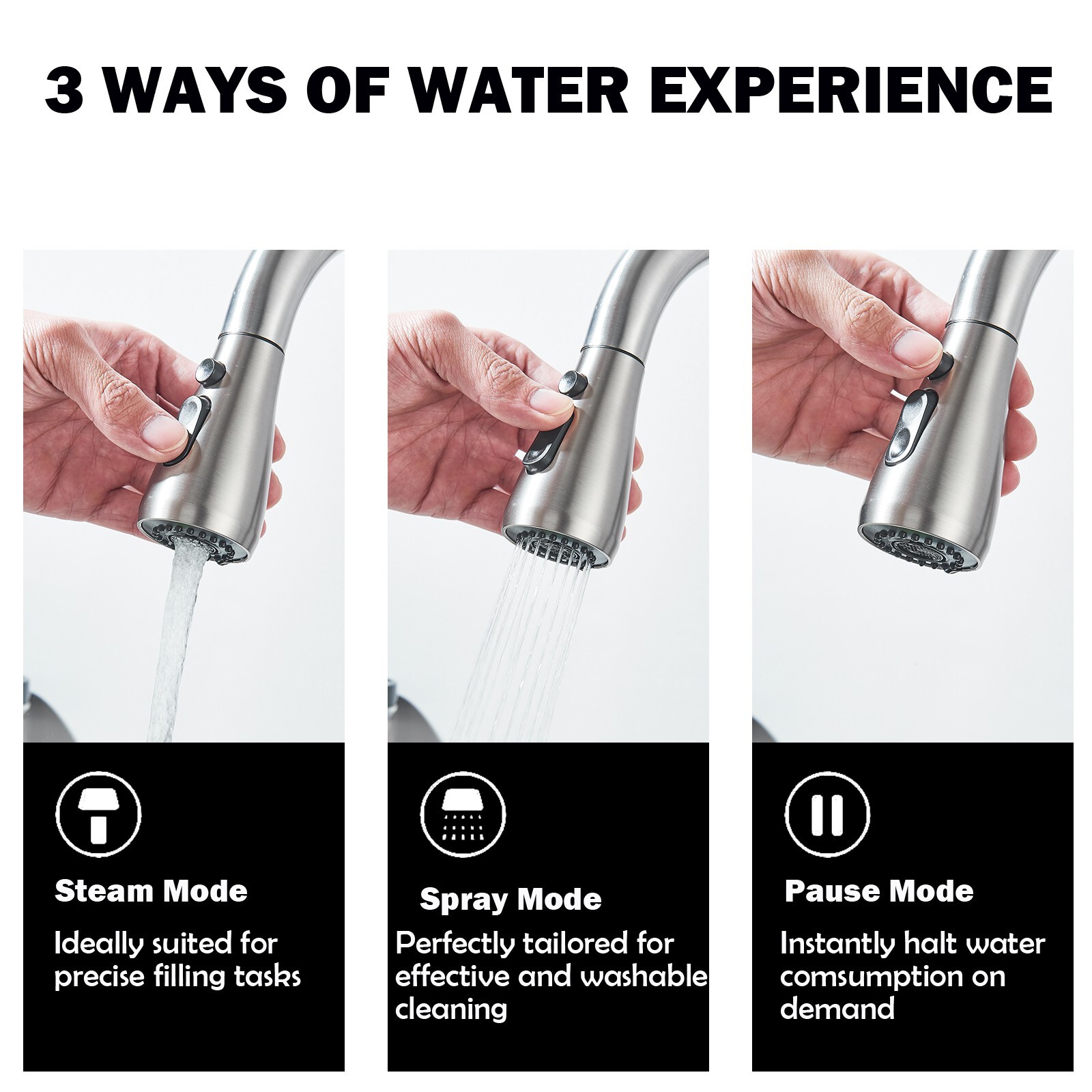 Stainless Steel Kitchen Faucet Single Handle Pull Down Sprayer with Deck Plate