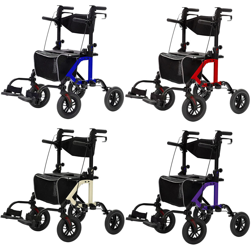 10” 2 in 1 Deluxe ELENKER Rollator Walker Medical Wheelchair Transport Chair Aid