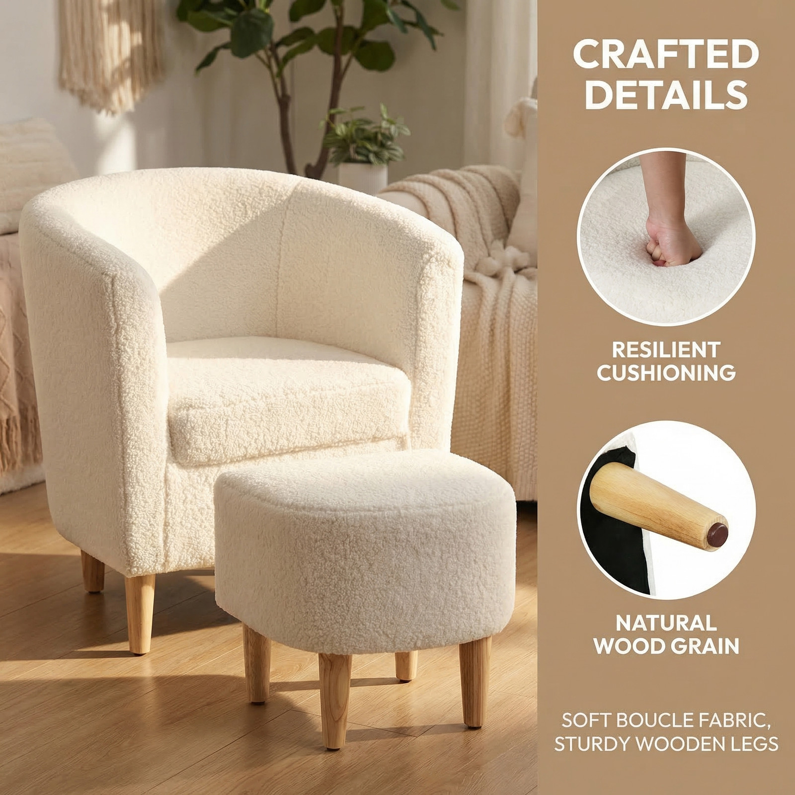 Arm Chair Lambswool fabric Accent Upholstered Single Sofa W/Ottoman Living Room
