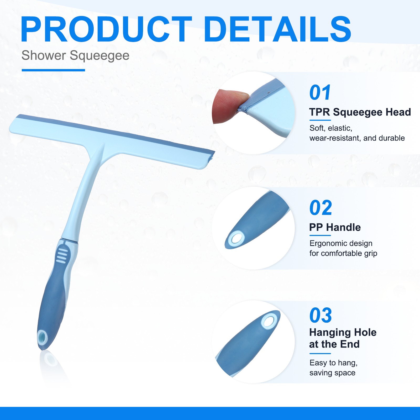 4 Pack 10 Inch Shower Squeegee for Glass Doors & Mirrors, Blue