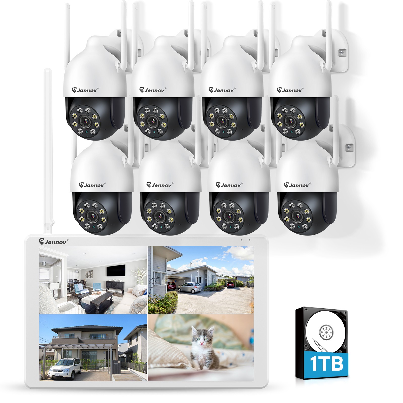 Wireless CCTV System with 1TB Monitor NVR Security Camera Outdoor Auto-tracking
