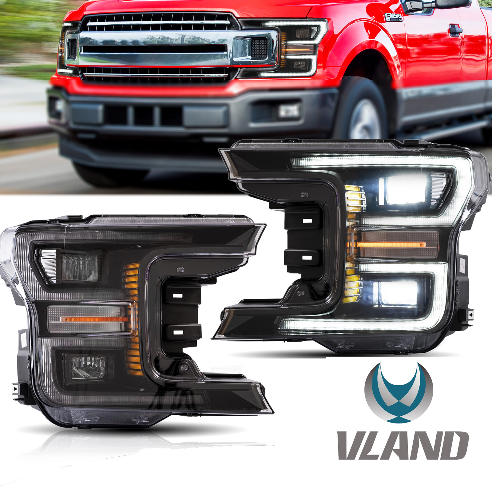VLAND LED Headlights For Ford F150 13th Gen Pickup 2018-2020 Full Black