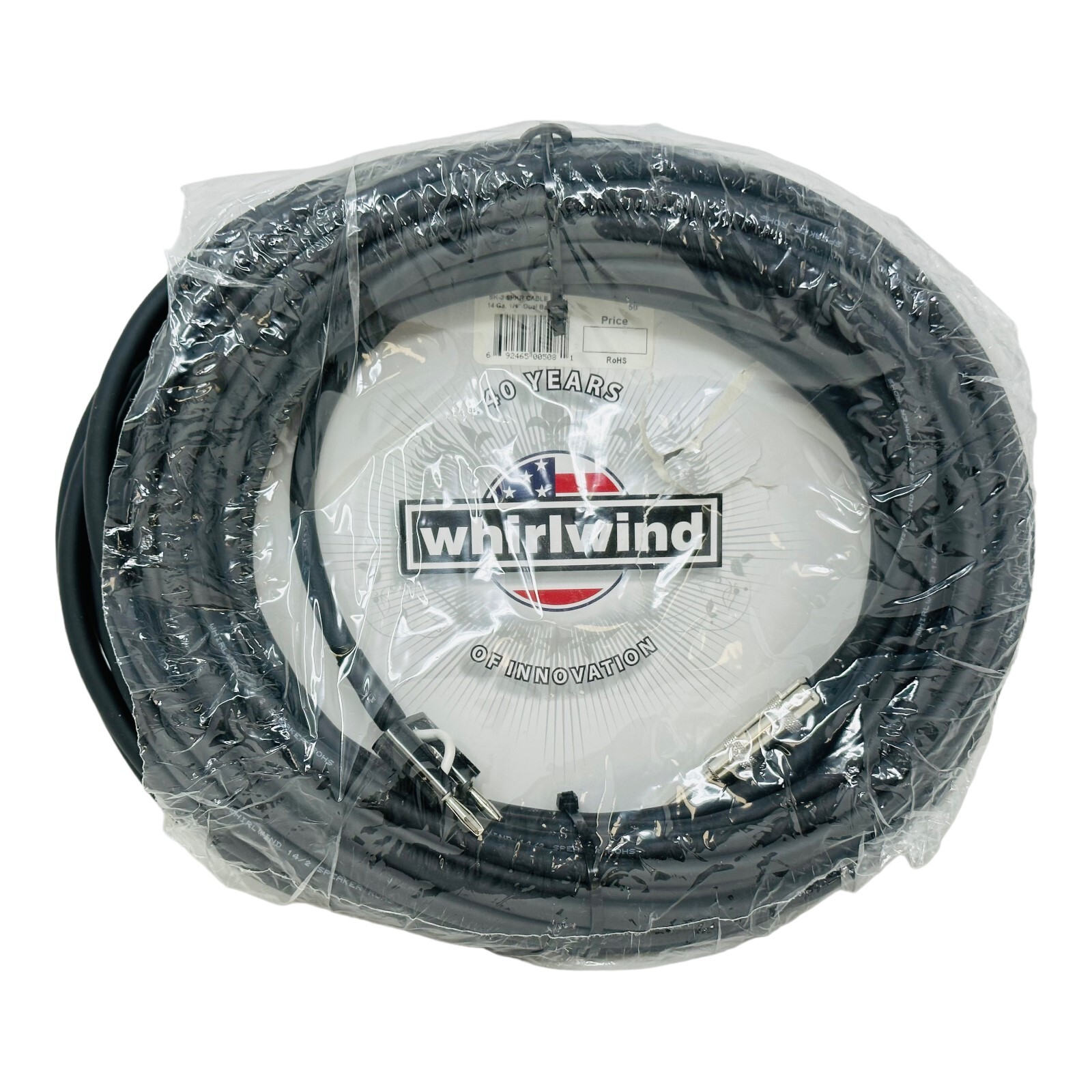WHIRLWIND SK350G14 50' Banana to 1/4" TS Speaker Cable with 14AWG Wire NEW NOS