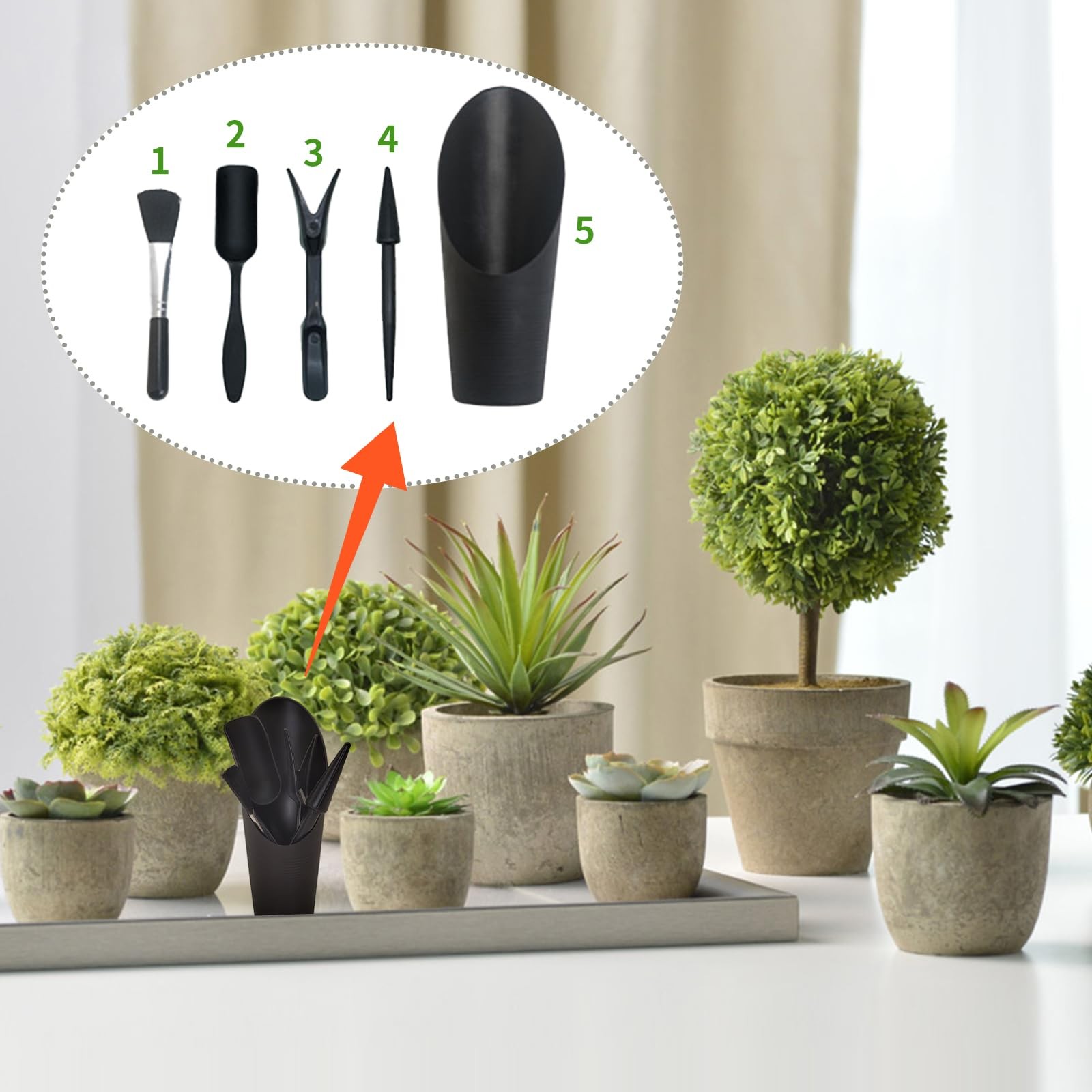 LuckyOpt Mini Succulent Tools, 5Pc Planting Tools Kit Black/Pink