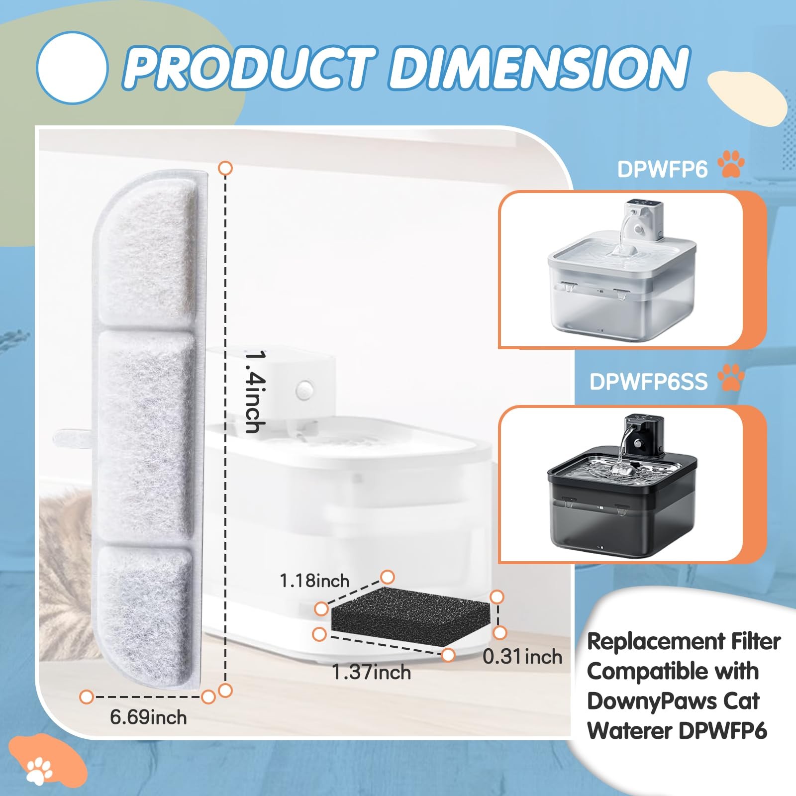 16 Packs Replacement Filters Compatible with Downy Paws Cat Water 16PCS