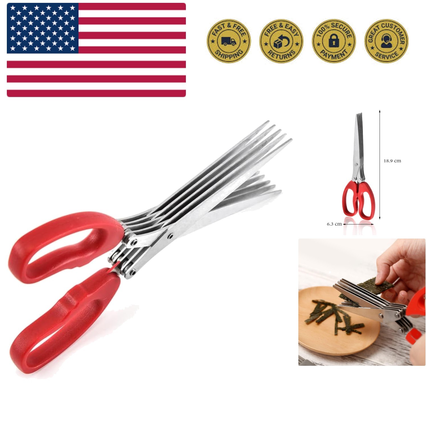 Shredder Scissors Multipurpose Multi-Blade Cutting Shears with Stainless Stee...