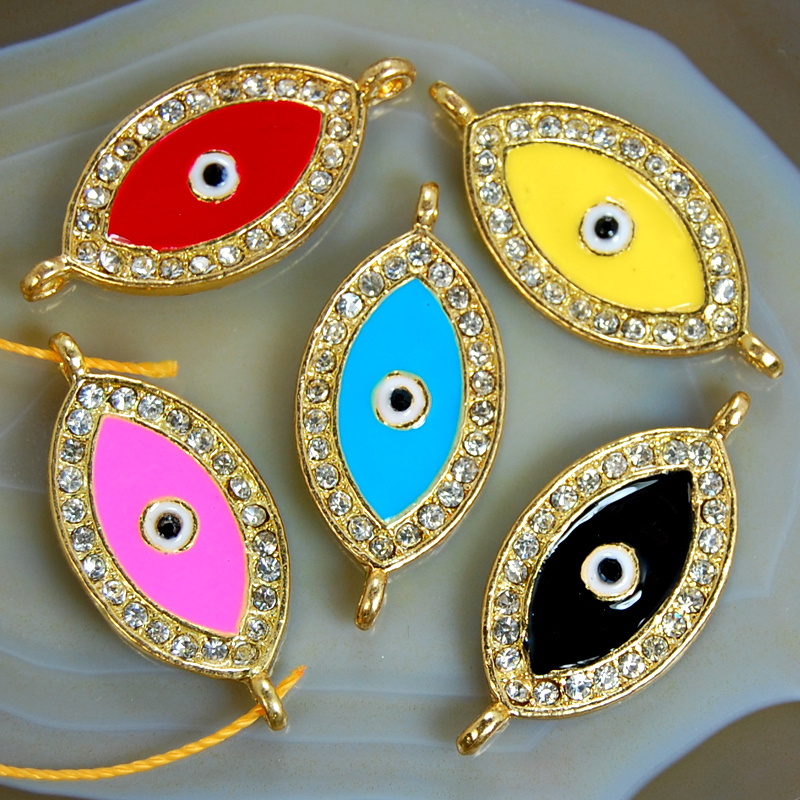 10x27mm Side Ways Crystal Rhinestones Evil Eye Connector Charm Bead Pick