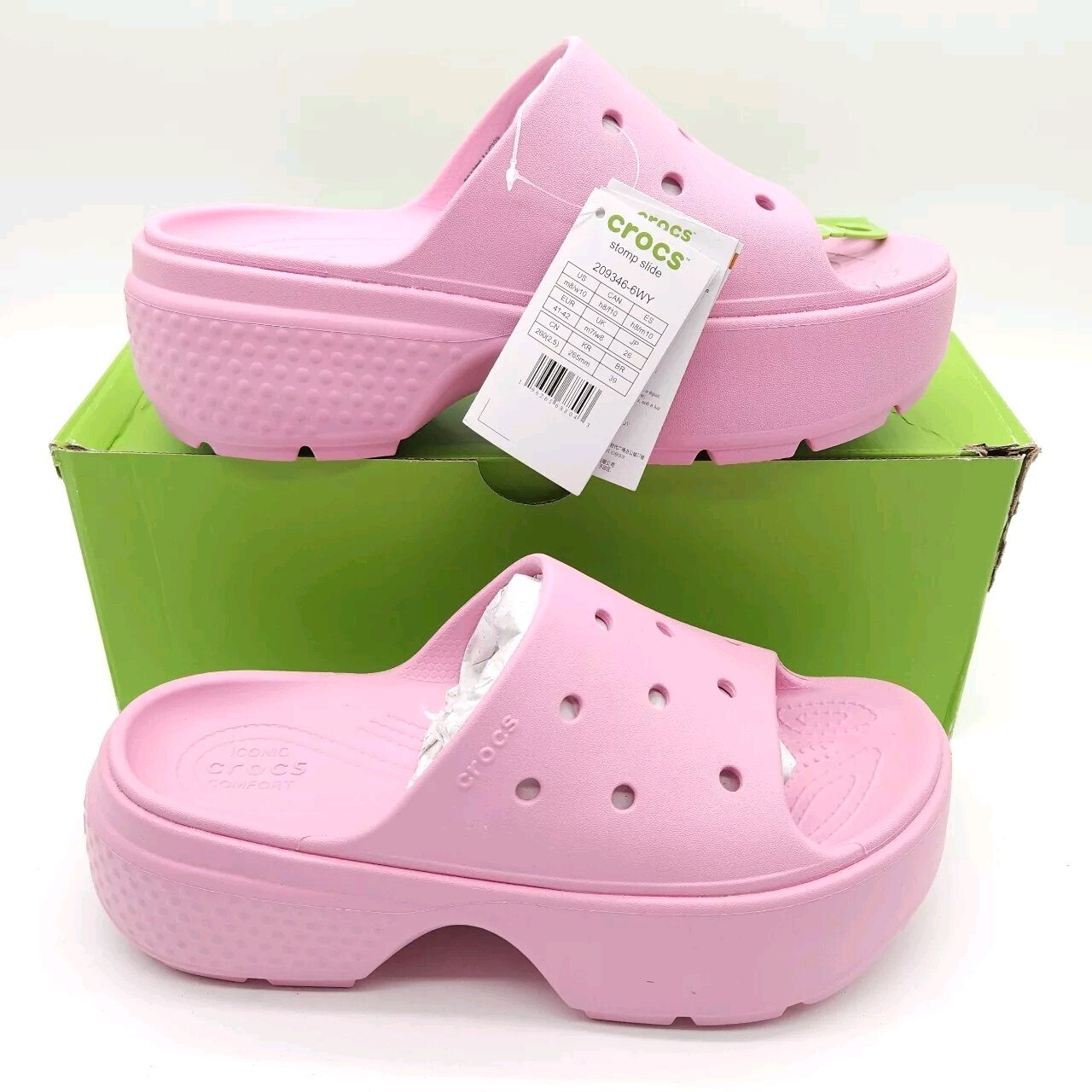 Crocs Stomp Slide (Womens 10) Pink Tweed Rose Slip On Wedge Sandals Shoes