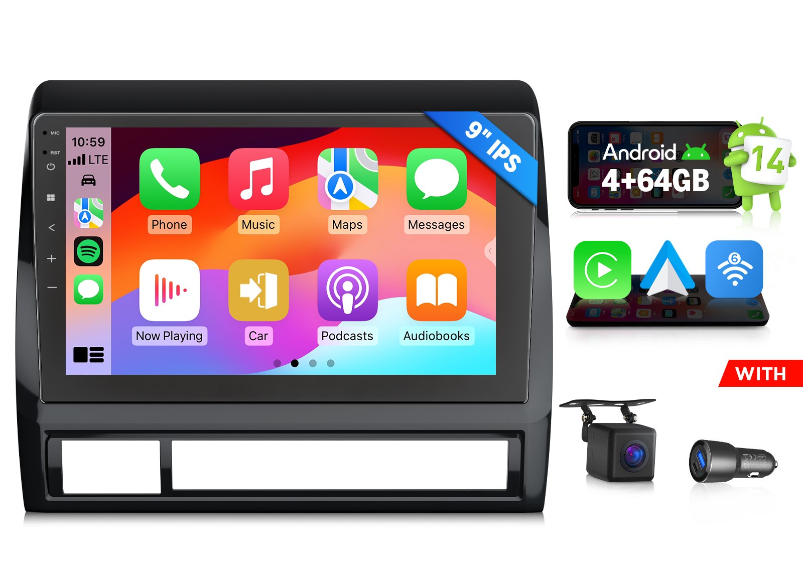9"Android 14 4+64 for Toyota Tacoma 05-13 Car Stereo Apple CarPlay Bluetooth 5.4