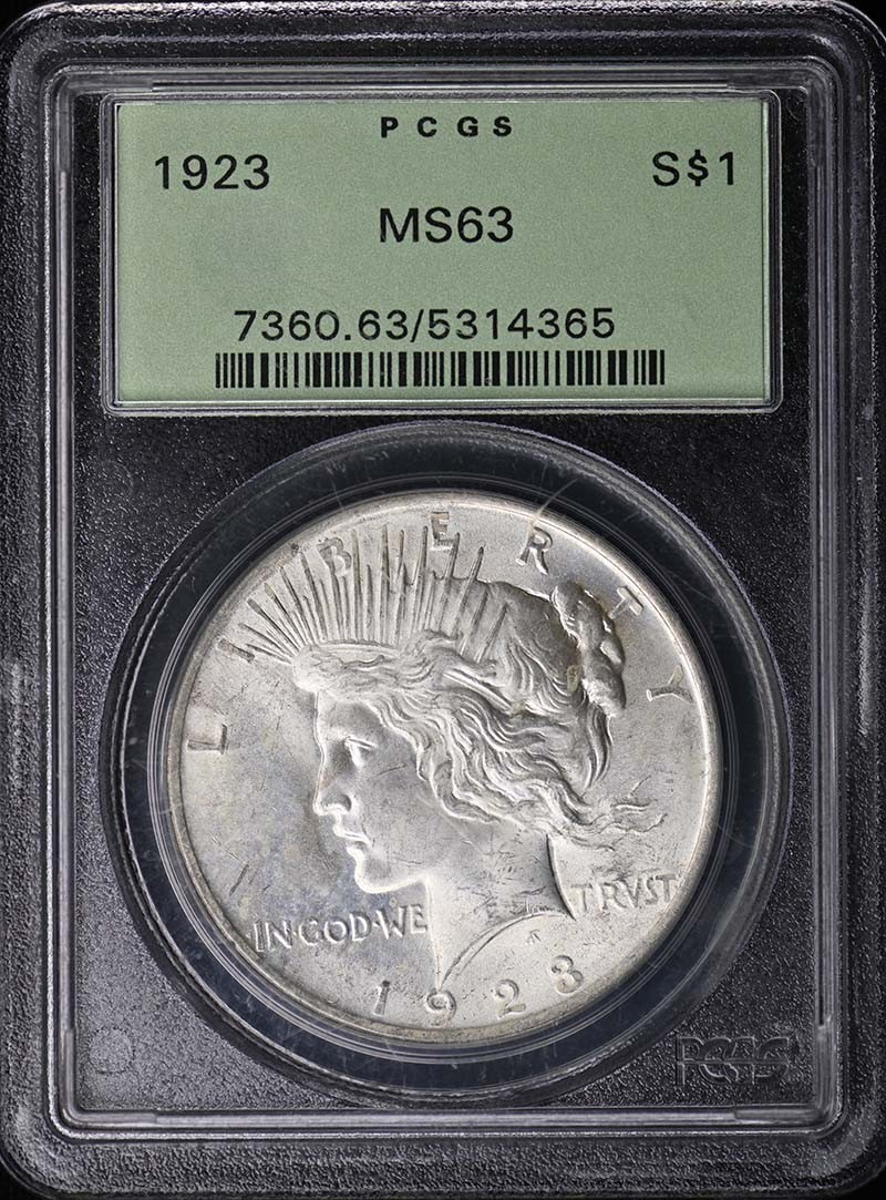 1923 $1 Peace Dollar PCGS MS63