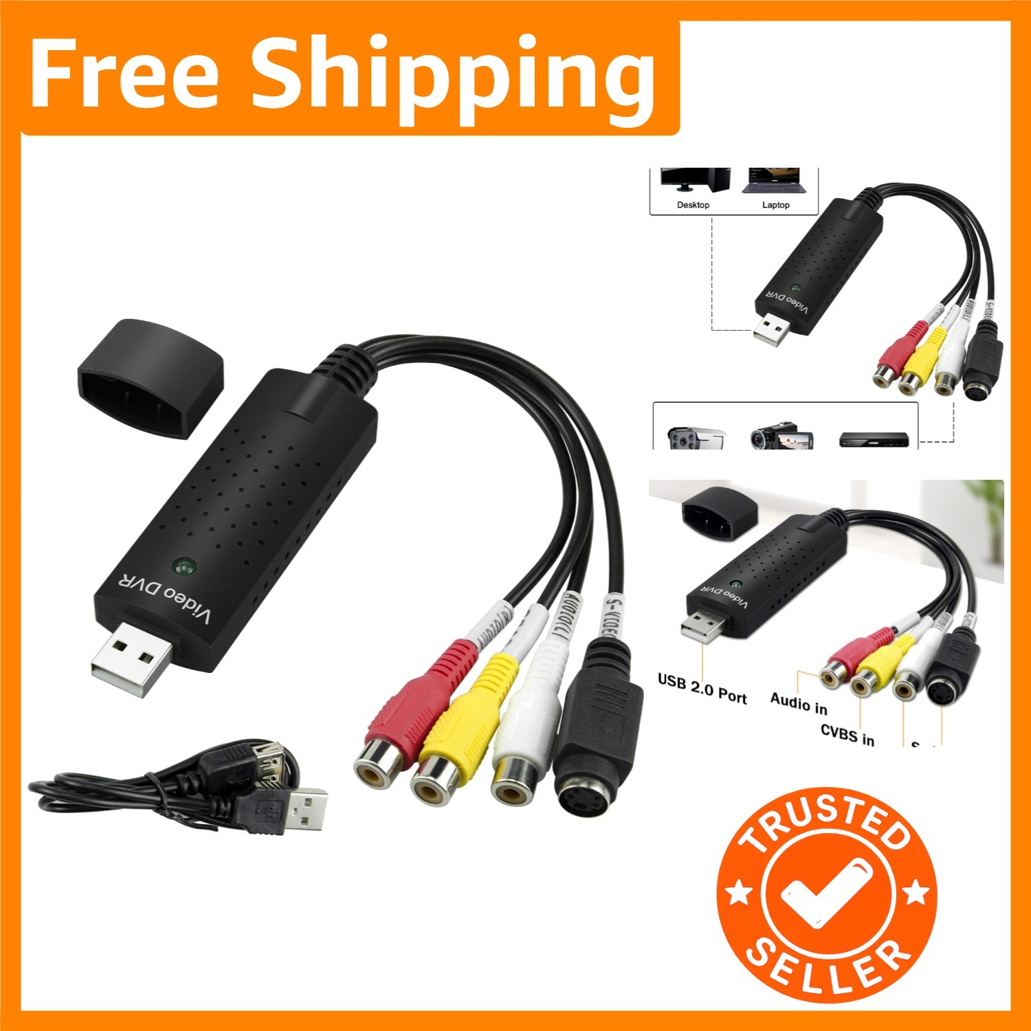 VHS to Digital Converter - Lightweight USB 2.0 Capture Card for Windows & Mac
