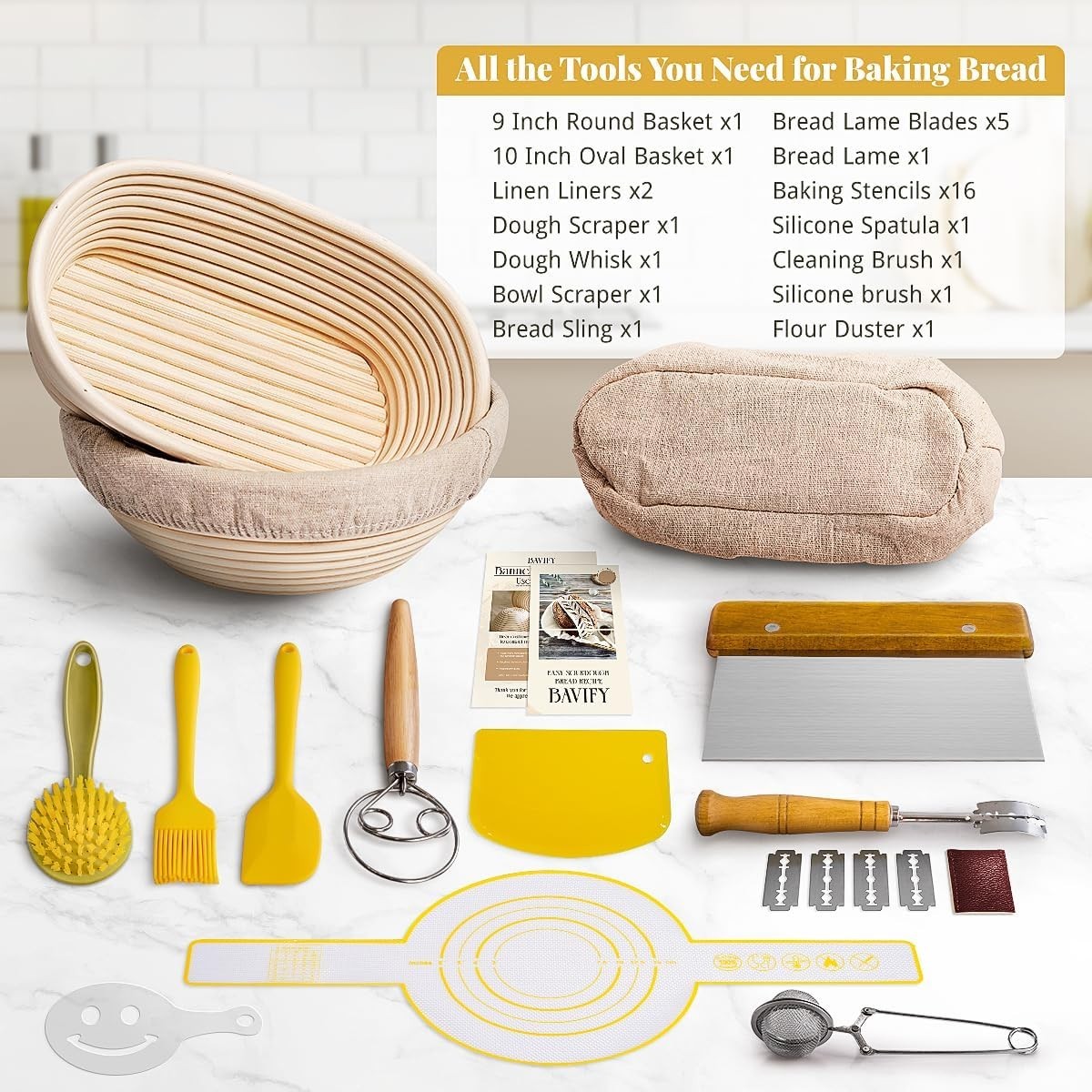 Sourdough Starter Kit, 9 Inch Bread Proofing Basket Tools, Bread Making Supplies