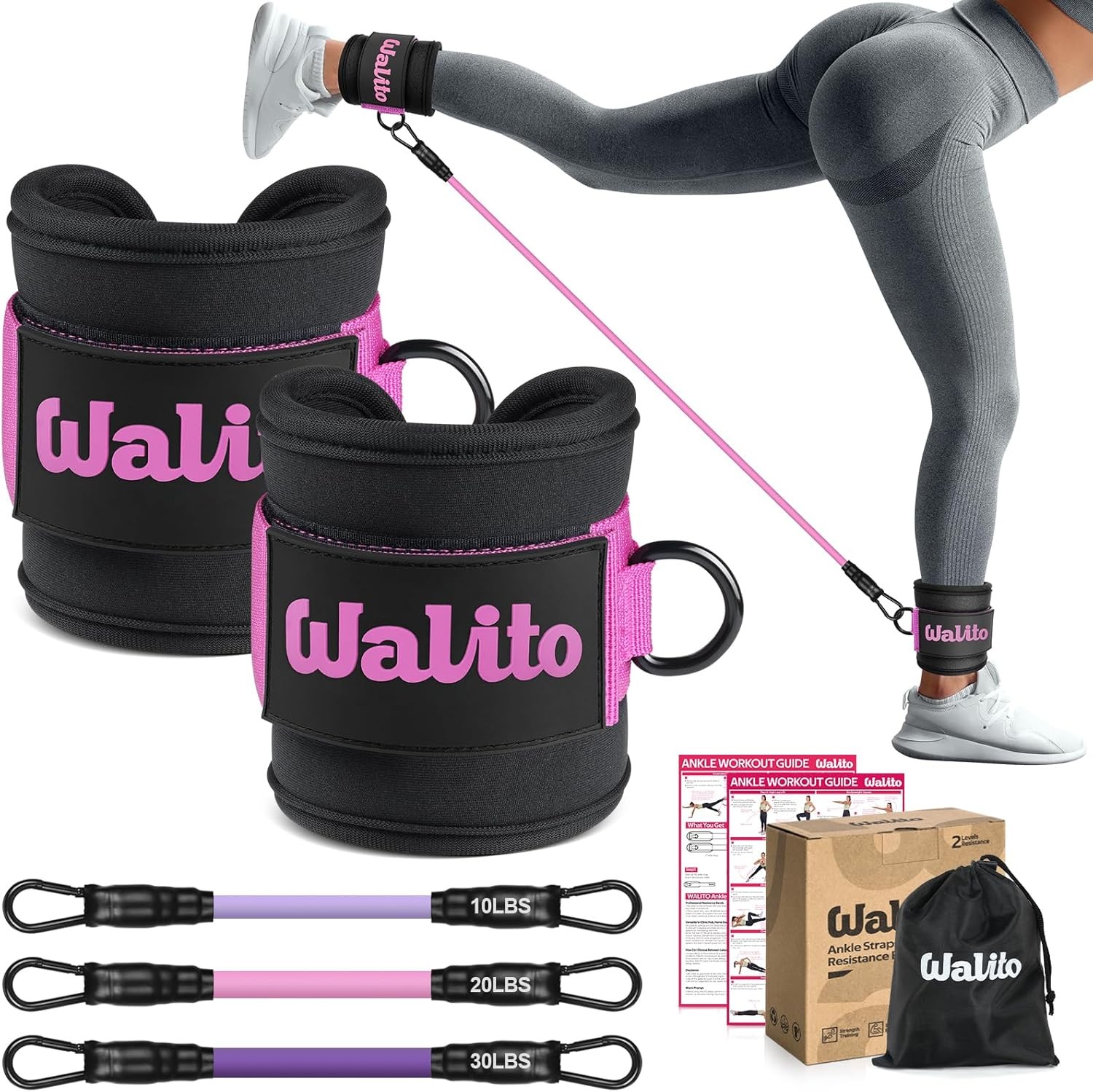 WALITO Ankle Resistance Bands with Cuffs, Exercise for Legs Butt, Booty Workout