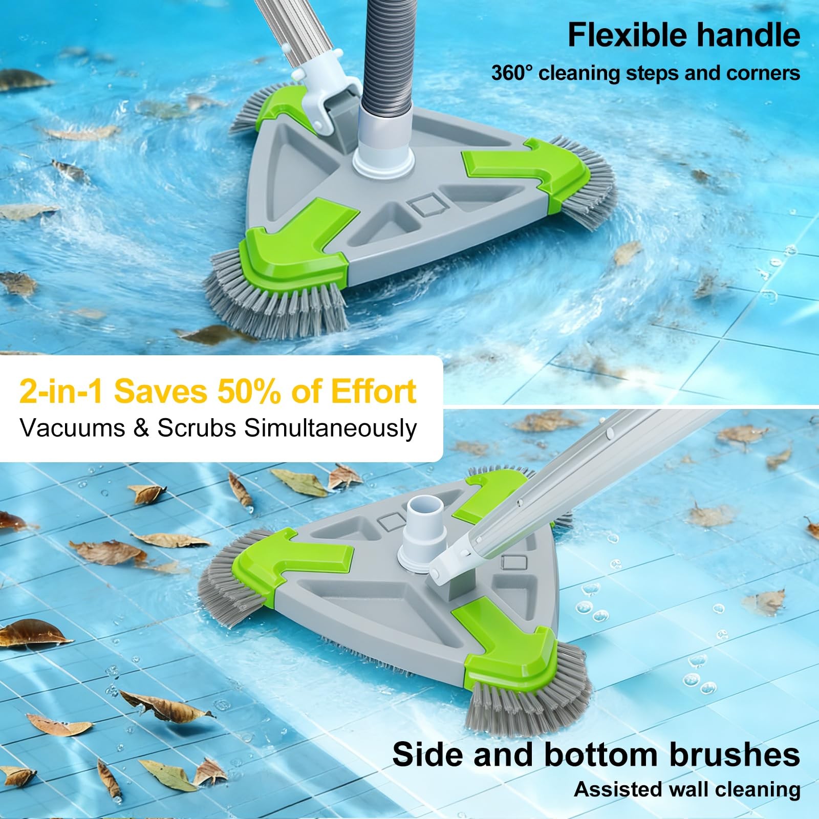 Weighted Triangular Pool Vacuum Head with Side Brushes for Inground & Above