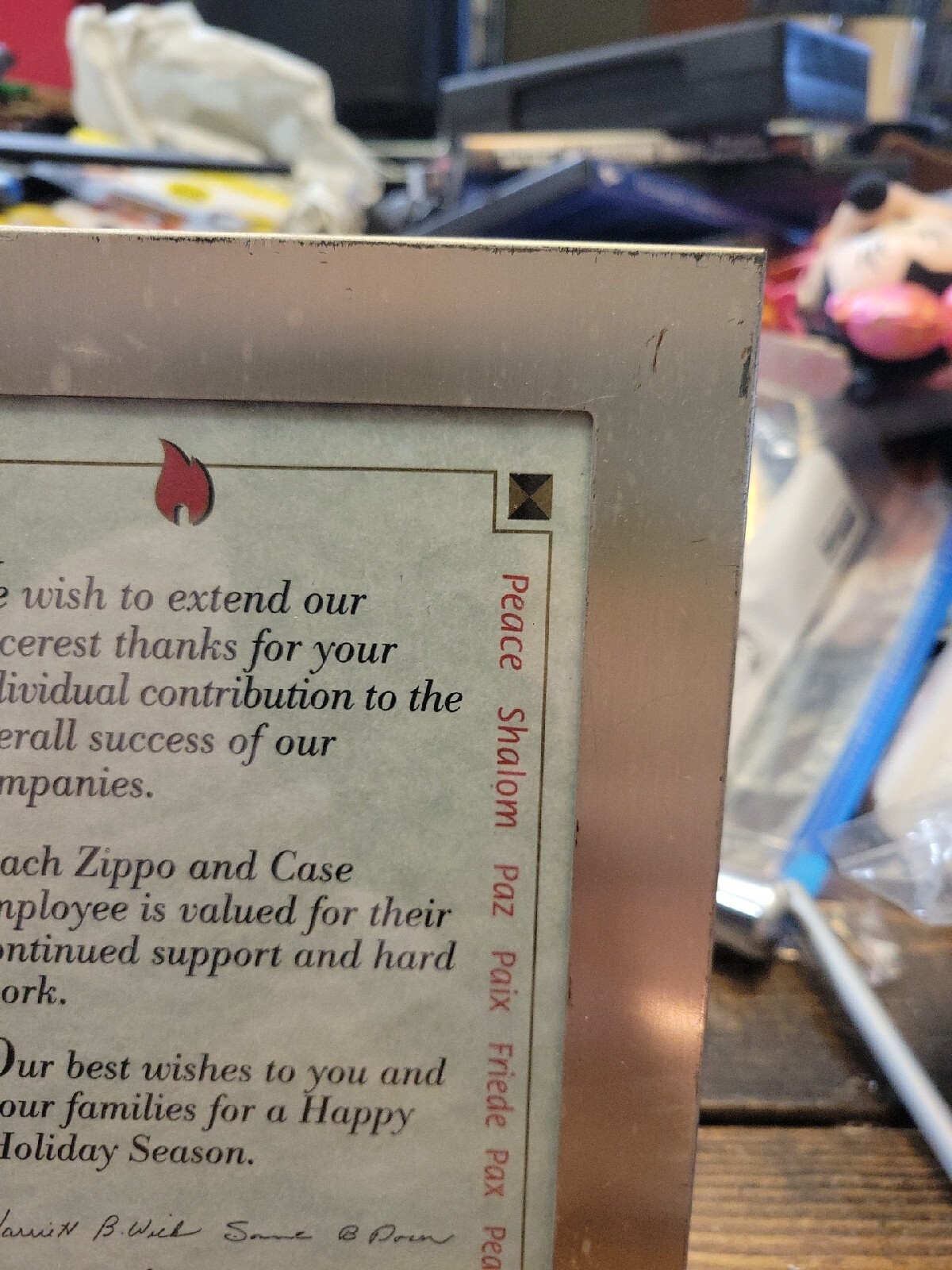 zippo 65th anniversary Employee picture frame.