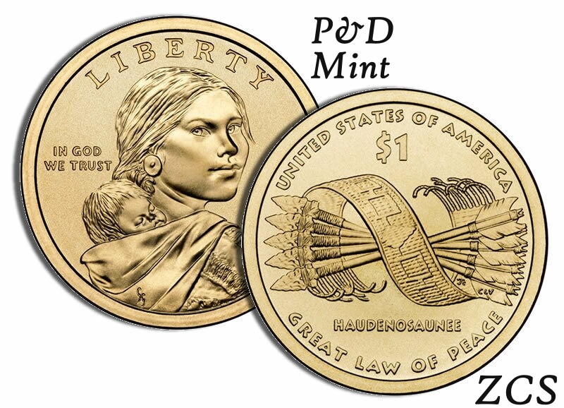 2010 P&D Native American Indian 1 Dollar Mint Coin Sacagawea Great Law Of Peace