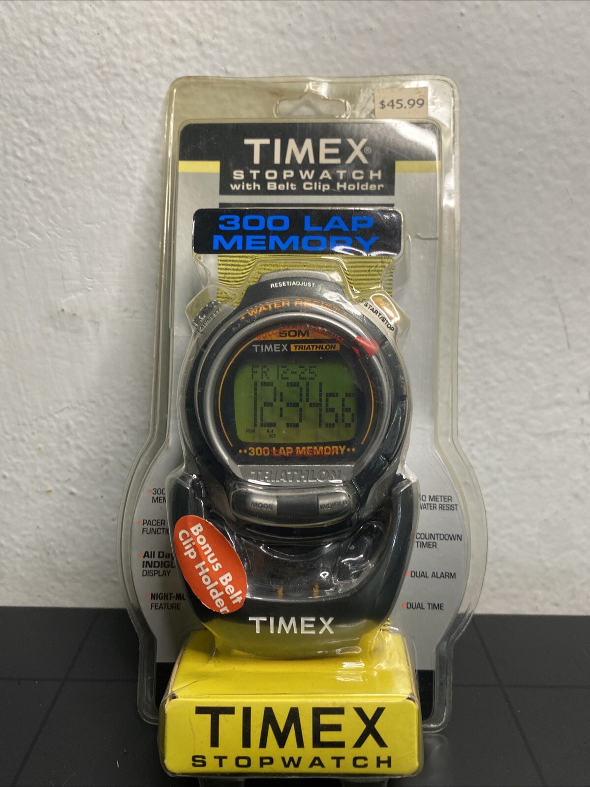 New Timex Triathlon Indiglo Stopwatch 300 Lap Memory Water Resistant Vintage NOS