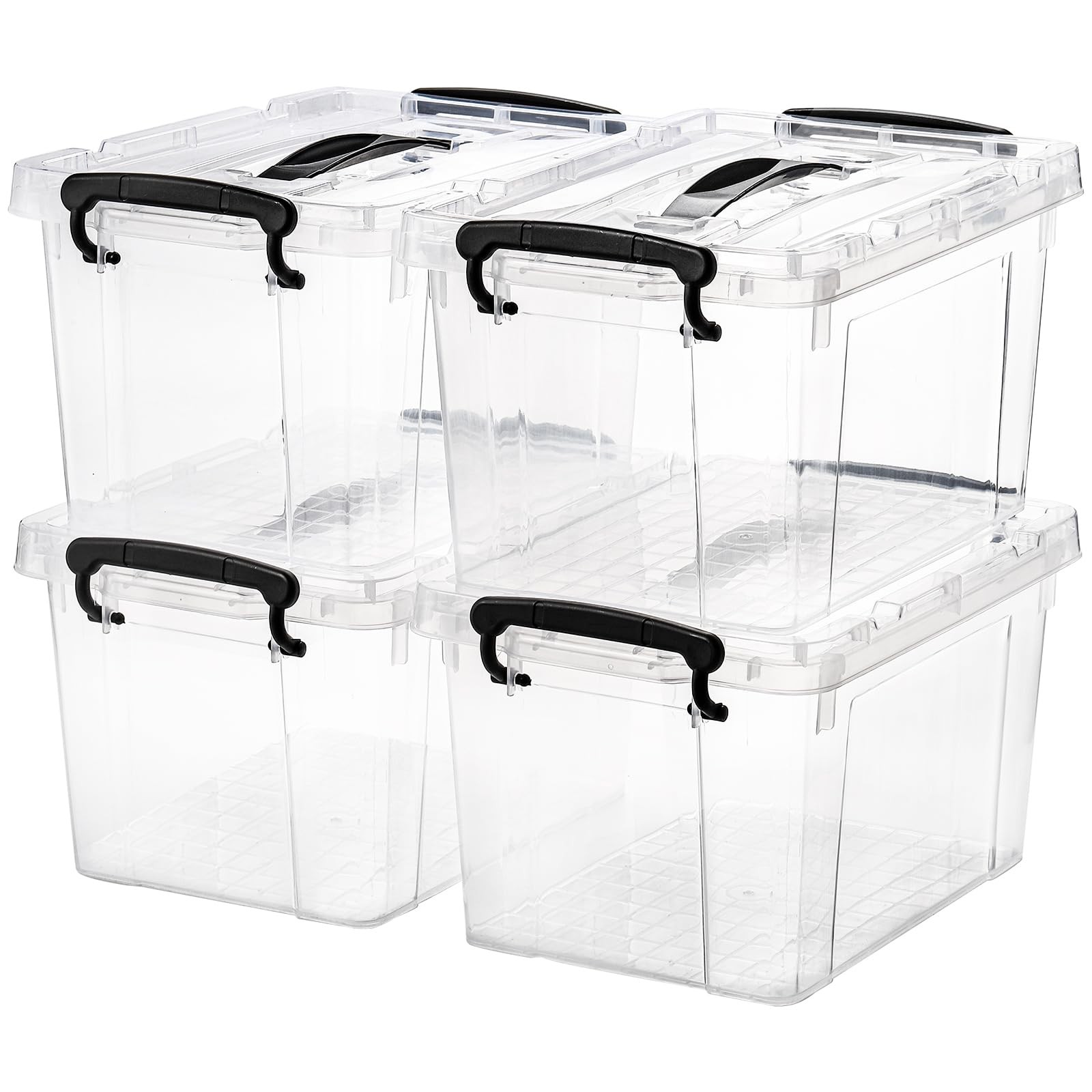 4 Pack 6 Quart Clear Storage Latch Box, Plastic Storage Bins with Lids, Latch...
