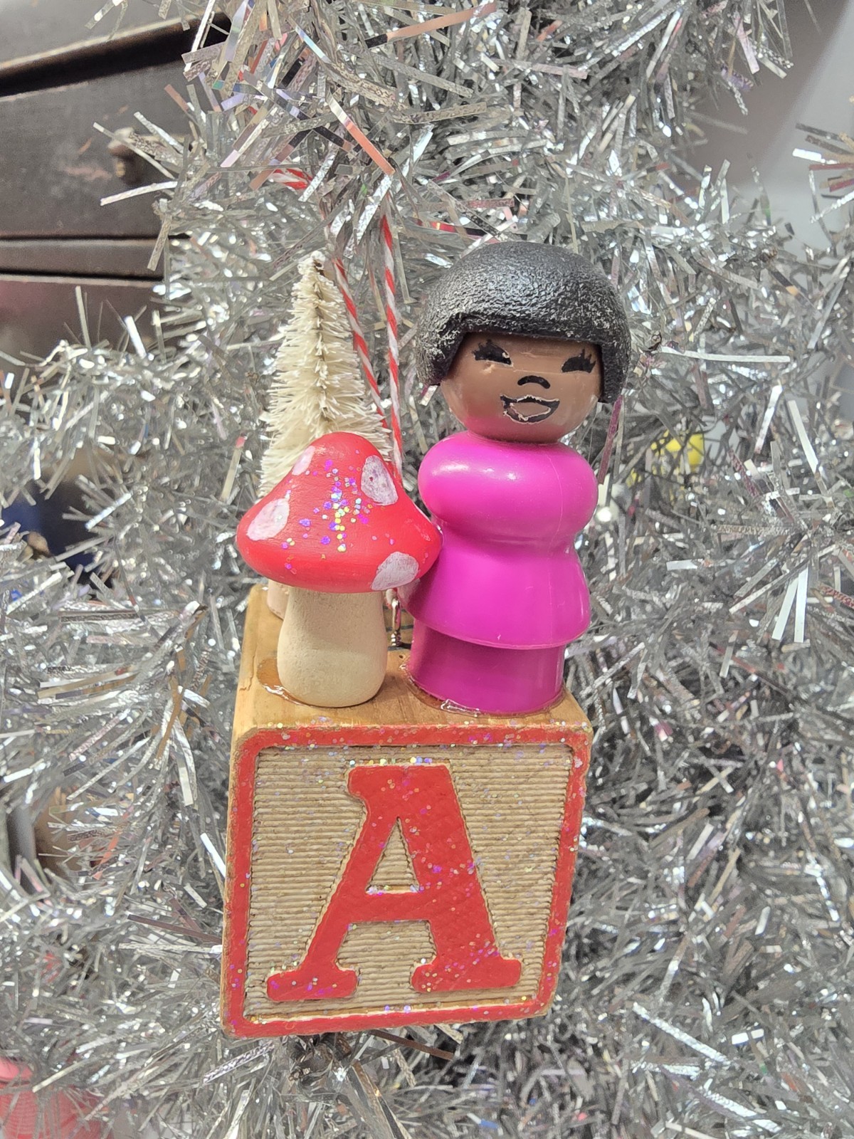 Vintage building block  Fisher Price Little People Christmas Ornament Letter A