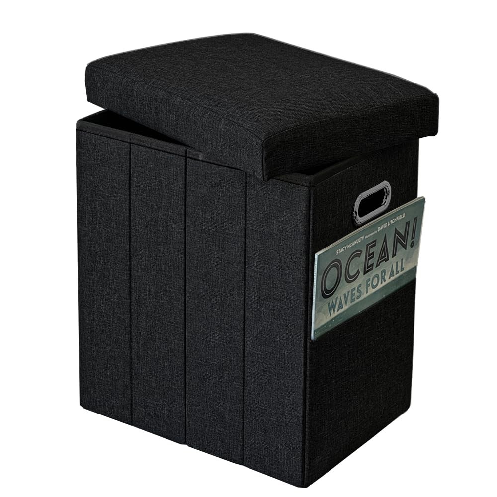 Tall Ottoman with Storage Collapsible Fabric Small Slim Folding Ottoman Furni...