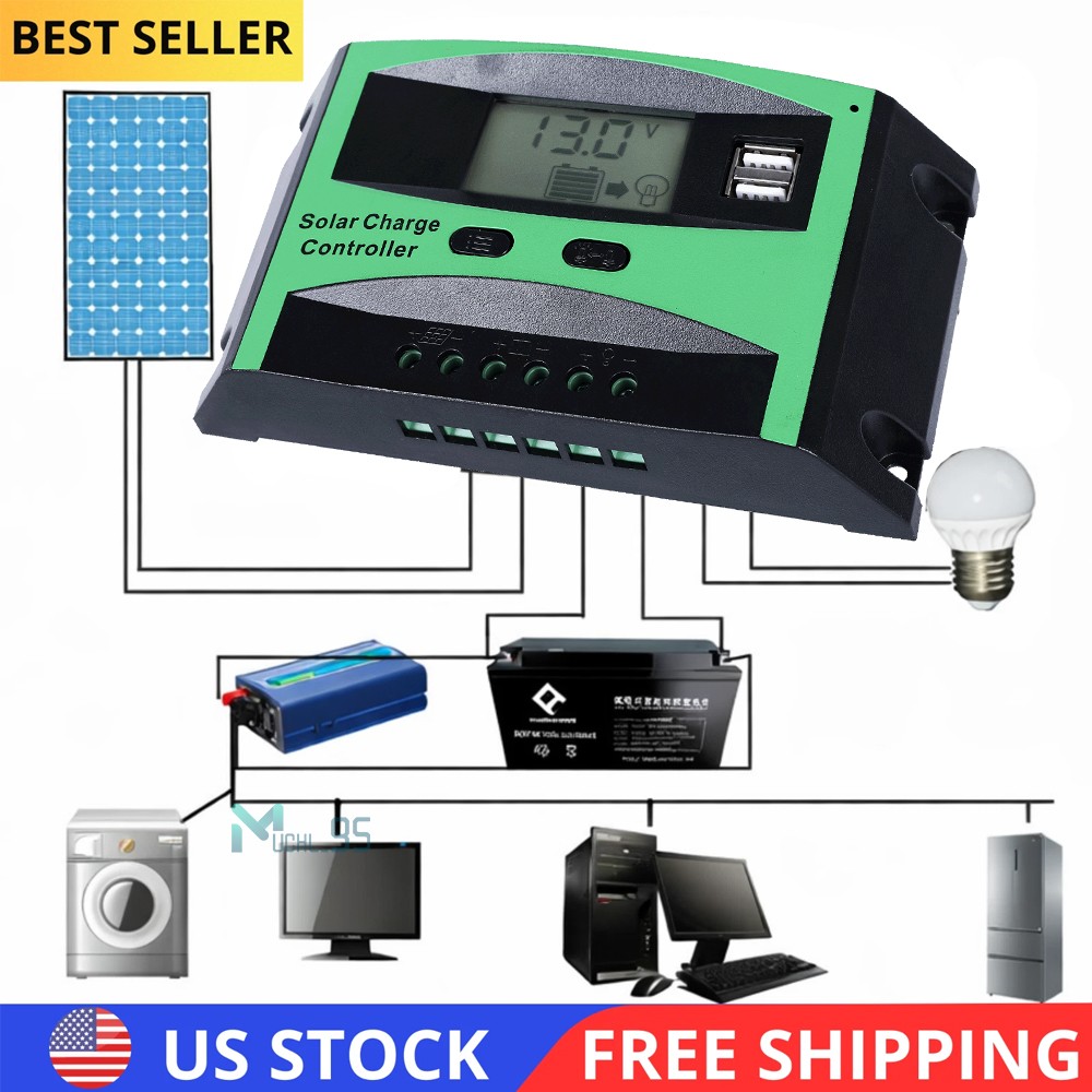30A Solar Charge Controller Tools 12V/24V Auto Battery PV Regulator US Stock