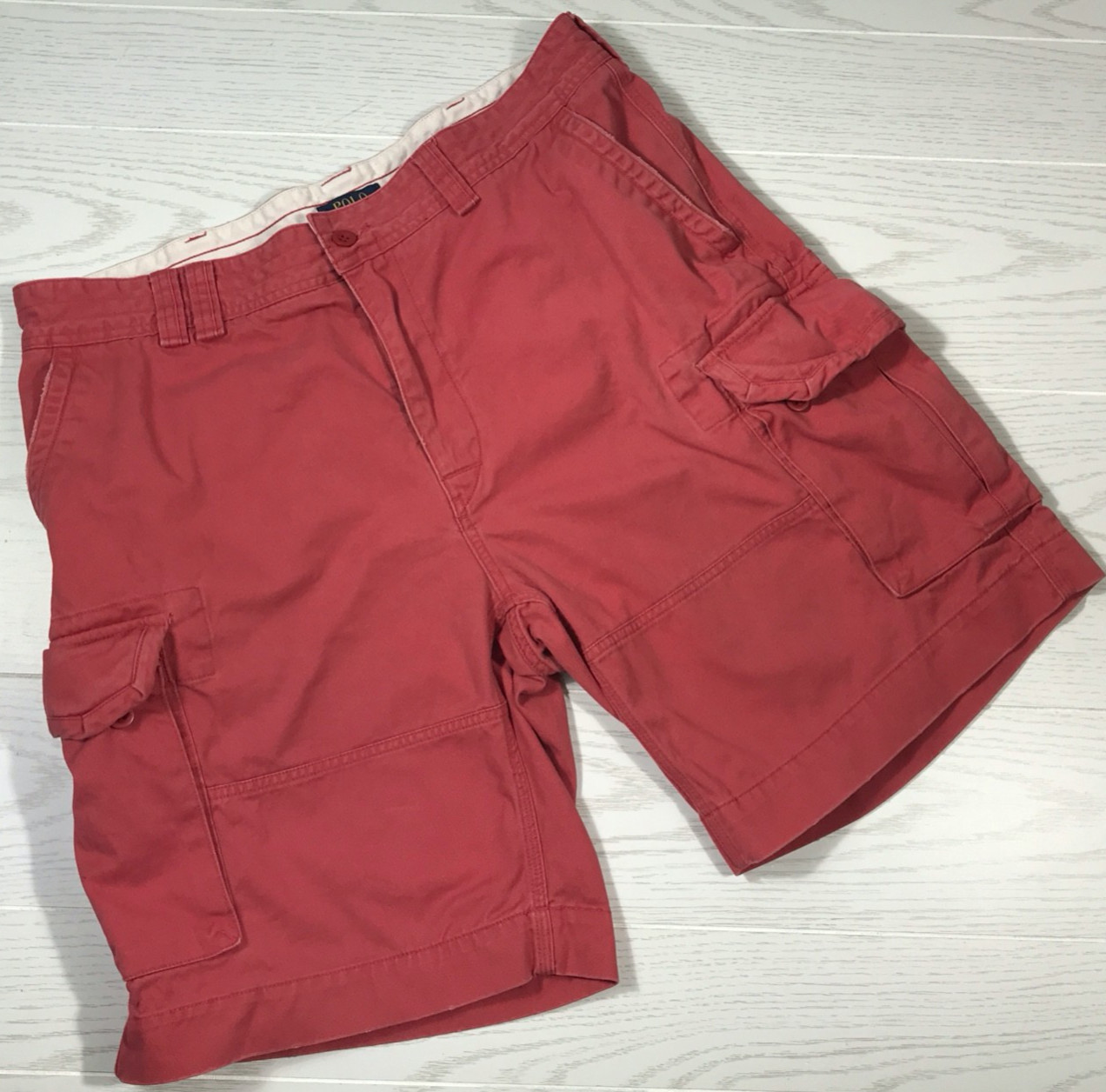 Red Polo Ralph Lauren Cargo Shorts Men 38 Chino Cotton Canvas Military Hiking