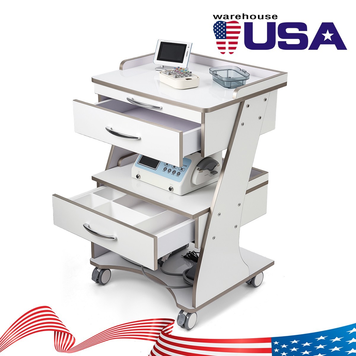 Dental Storage Cabinet Double-Drawer 3 Layer-Tier Cart Tools Socket High-Gloss