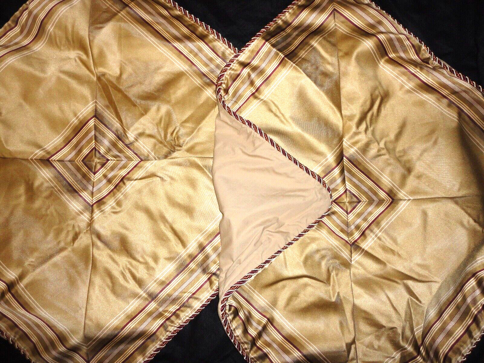 CROSCILL HERITAGE ANTIQUE GOLD BURGUNDY STRIPES (2P) EURO PILLOW SHAMS 26 X 26