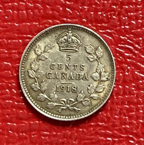 1918 Canada 5 Cent Silver World Coin. ENN Coins