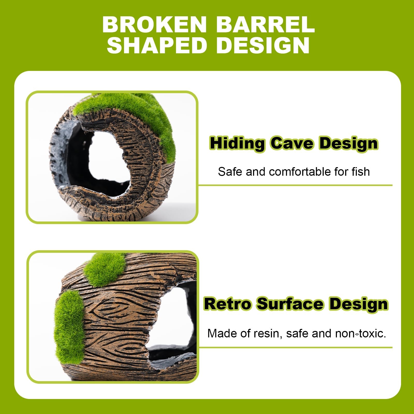 Betta Broken Barrel Decor Fish Tank Accessories, Resin Fish Hide Cave Aquarium D