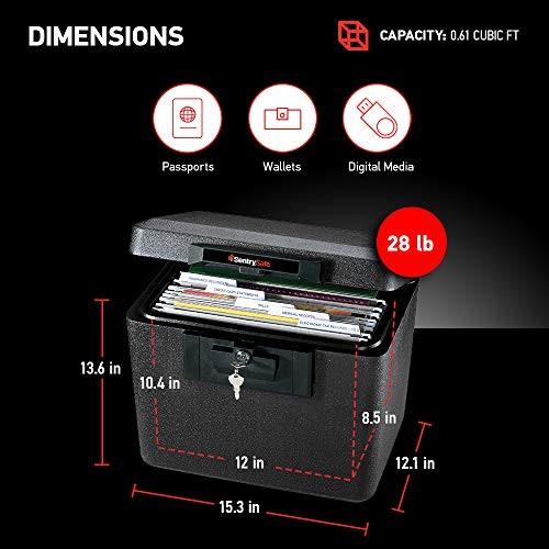 Sentrysafe Black Fireproof Document Box With Key Lock, Safe Secures Fi