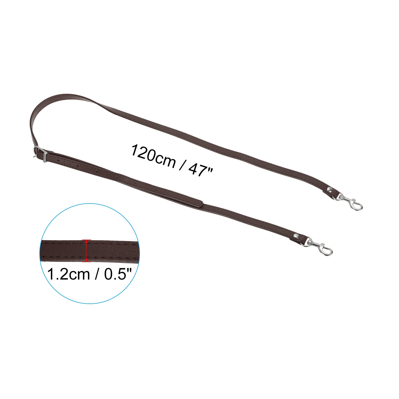 47 Inch Adjustable PU Leather Purse Strap with Silver Hardware Drak Brown