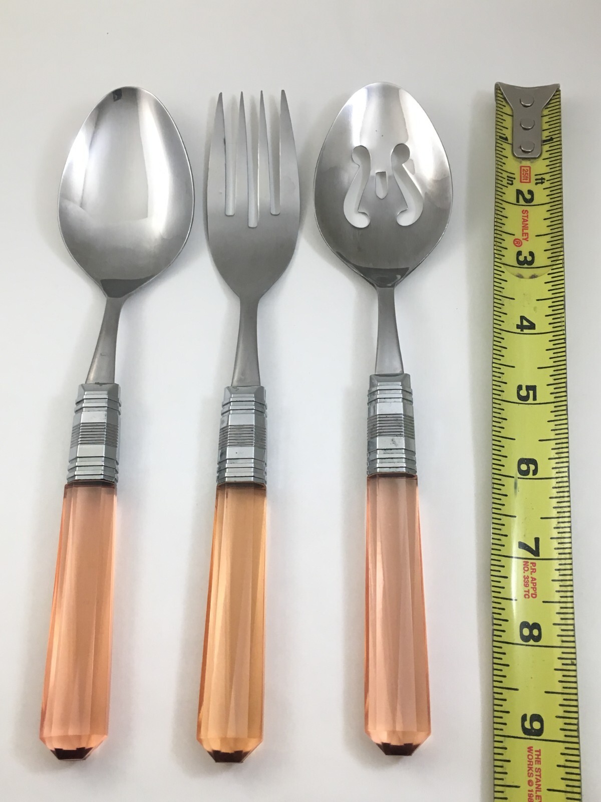 Lot of 3 Stainless Steel Taiwan with Pink Plastic Handle Serving Set