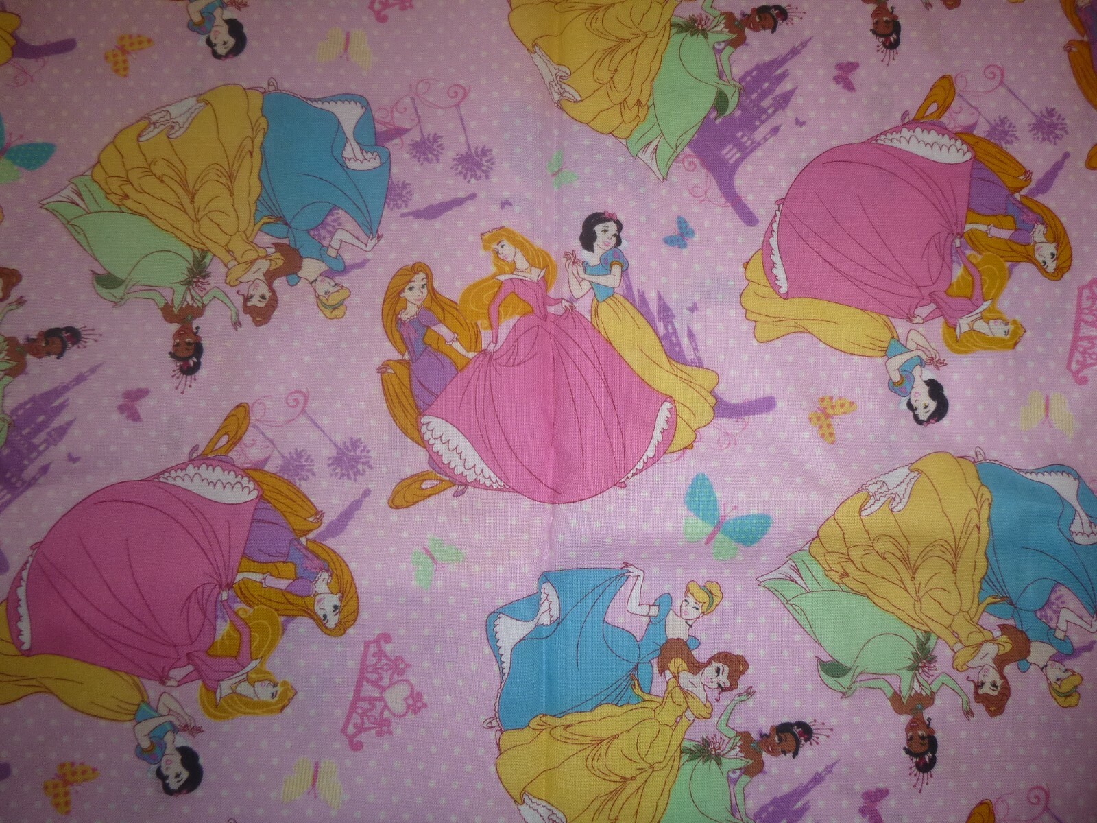 Disney Princesses -Pink & White Polka dot Cotton standard handcrafted pillowcase