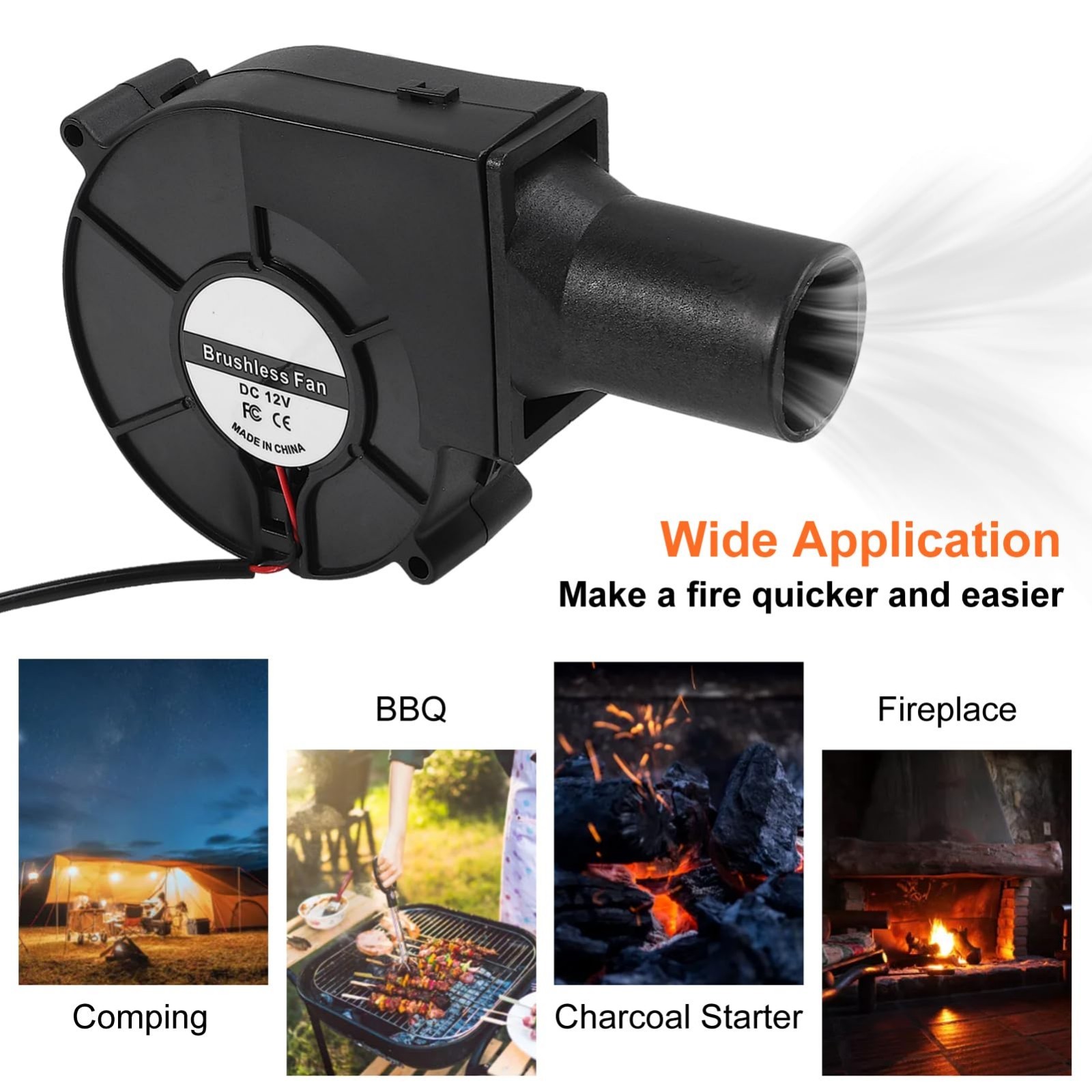 97mm BBQ Blower Fan 12V with Variable Speed Controller - Quick Charcoal Starter