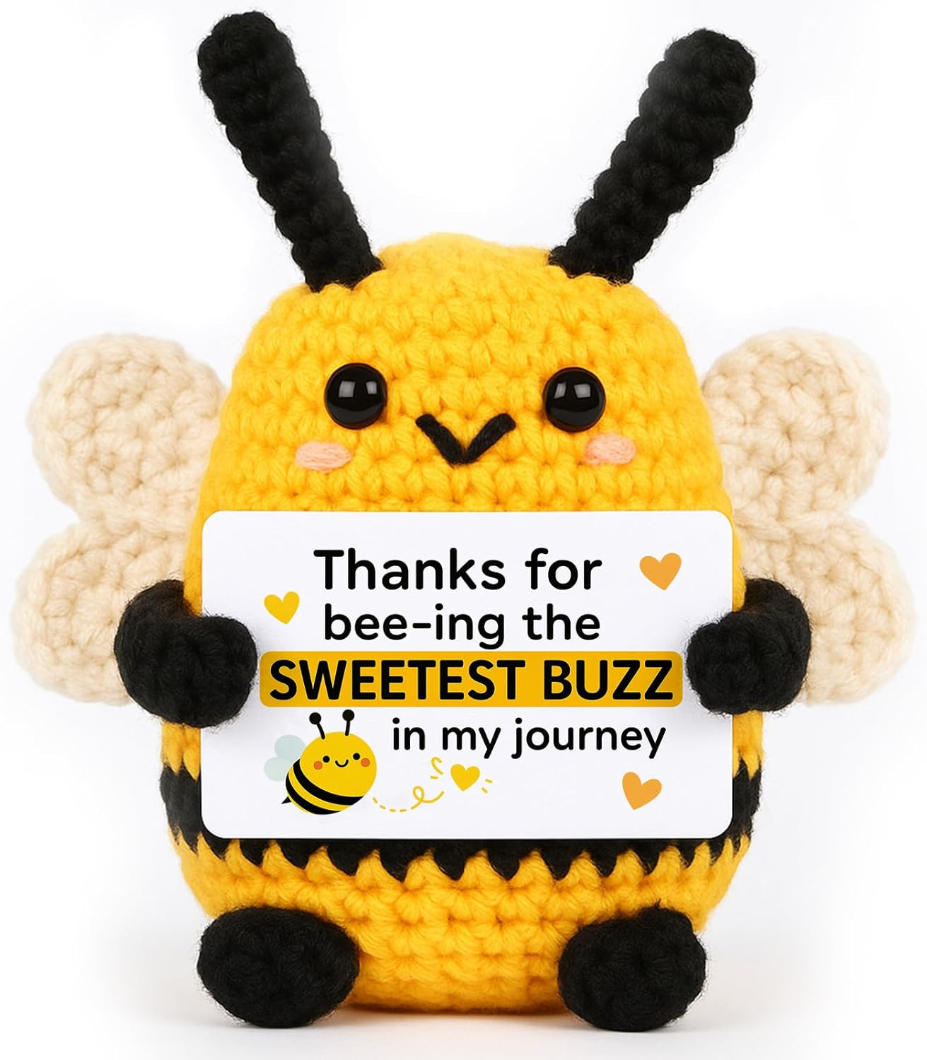 Handmade Crochet Bee Plush with Thank You Card Positive Gift for Women & Men