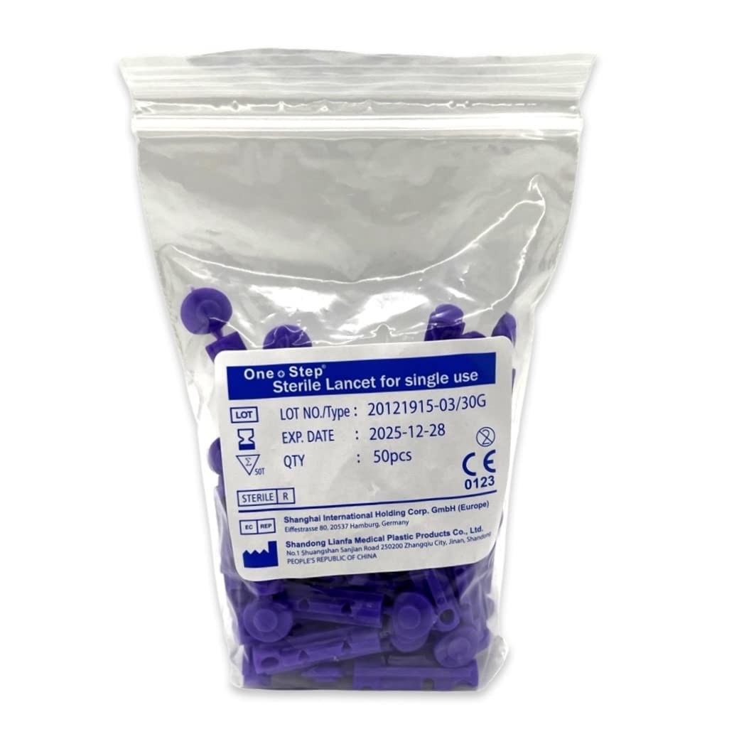 One Step Lancing Device & 100 1 x + 100 x 30g Lancets, Purple