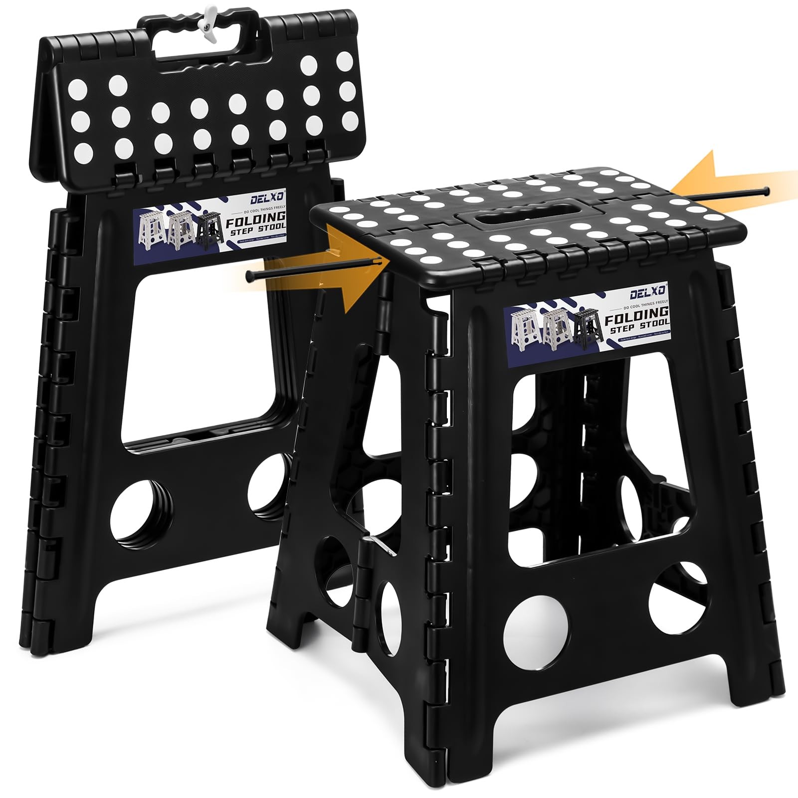 Delxo 16 Inch Folding Step Stool,Foldable Stool for Adults 16 Inch, Black