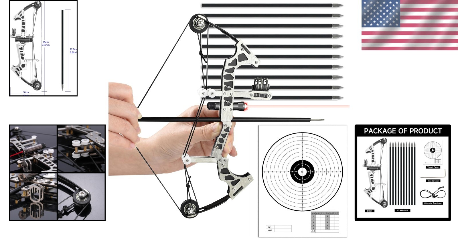 Complete Archery Set: Laser Compound Bow, 10 Arrows, and Target - Ambidextrous