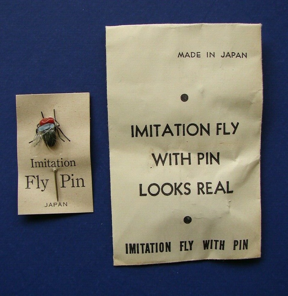 Vintage 1940s Gag Trick NOS Imitation Fly Pin Made in Japan Joke w/orig package