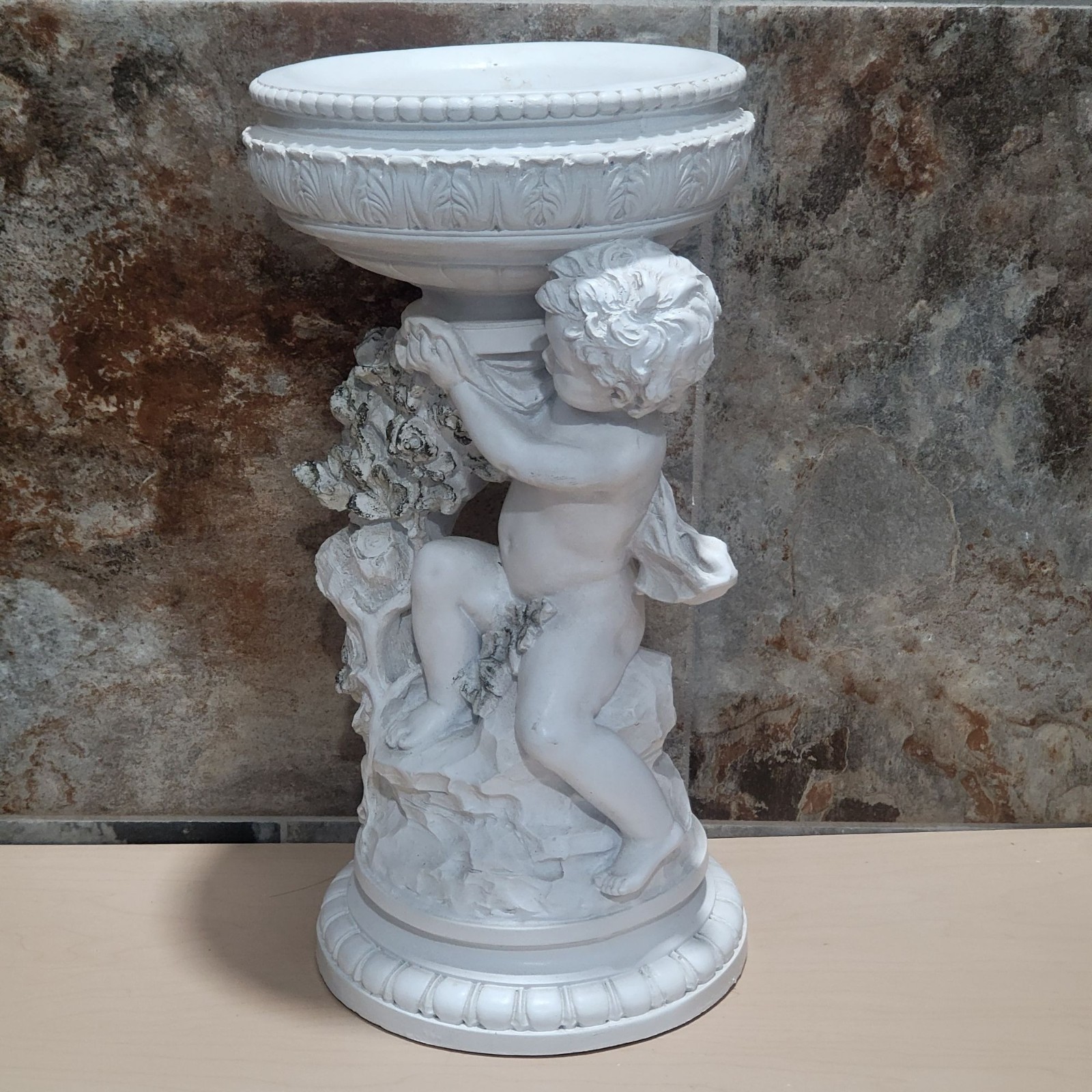 Vintage White Cherub Planter Decorative Garden Statue