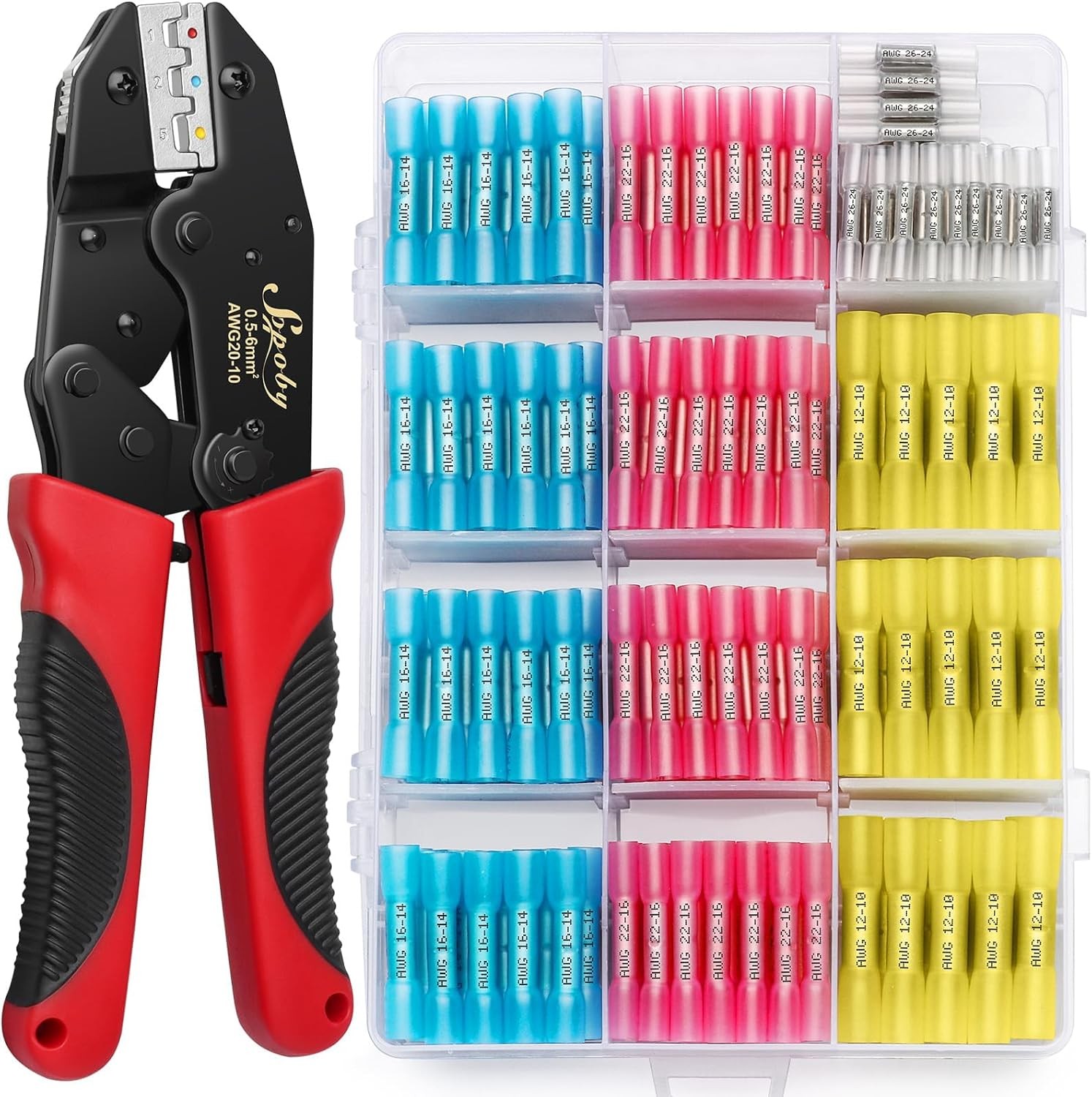 Heat Shrink Connector Crimping Tool with 210PCS Marine Grade Butt Connectors Red